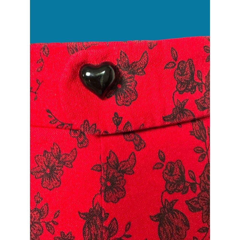 VOODOO VIXEN Retro Red & Black Floral Knee-Length Stretchy Wiggle Skirt, Pinup - Picture 11 of 14